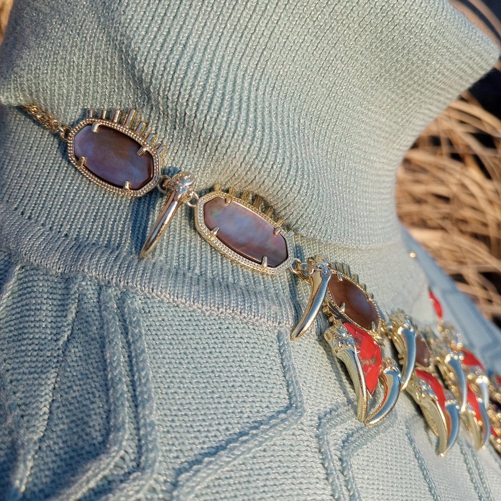 Kendra Scott Gold Odessa Bronze Veined Red Magnesite Statement Necklace - Picture 8 of 16